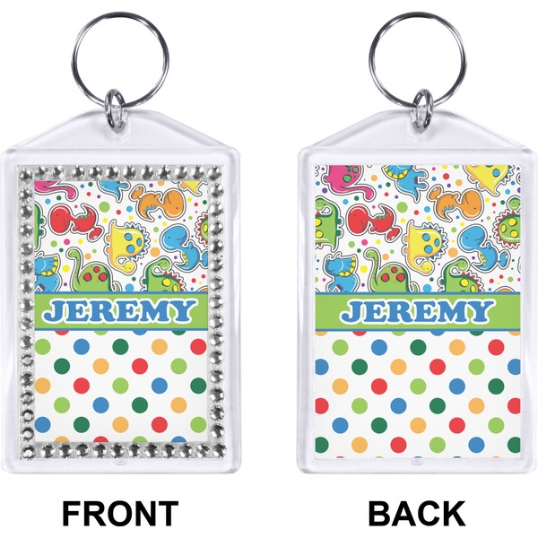Dinosaur Print & Dots Bling Keychain (Front + Back)