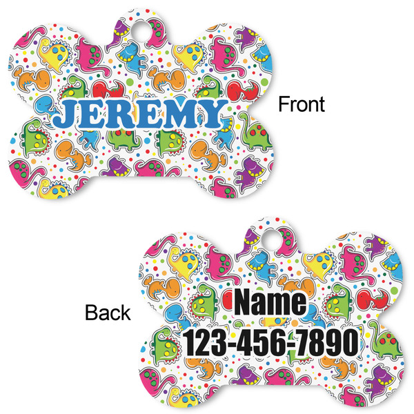 Dinosaur Print & Dots Bone Shaped Dog ID Tag - Large - Approval