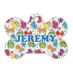 Dinosaur Print & Dots Bone Shaped Dog ID Tag (Personalized)