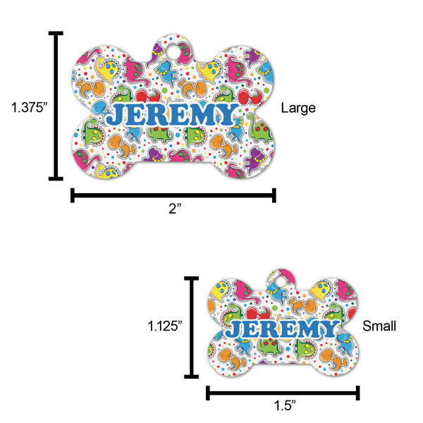 Dinosaur Print & Dots Bone Shaped Dog ID Tag - Large - Scale