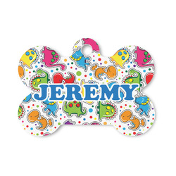 Dinosaur Print & Dots Bone Shaped Dog ID Tag - Small (Personalized)