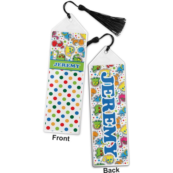 Dinosaur Print & Dots Bookmark with tassel - Front and Back