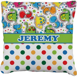 Dinosaur Print & Dots Faux-Linen Throw Pillow 16" (Personalized)