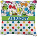 Dinosaur Print & Dots Faux-Linen Throw Pillow 18" (Personalized)