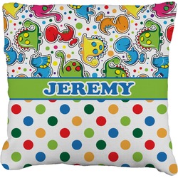 Dinosaur Print & Dots Faux-Linen Throw Pillow 26" (Personalized)