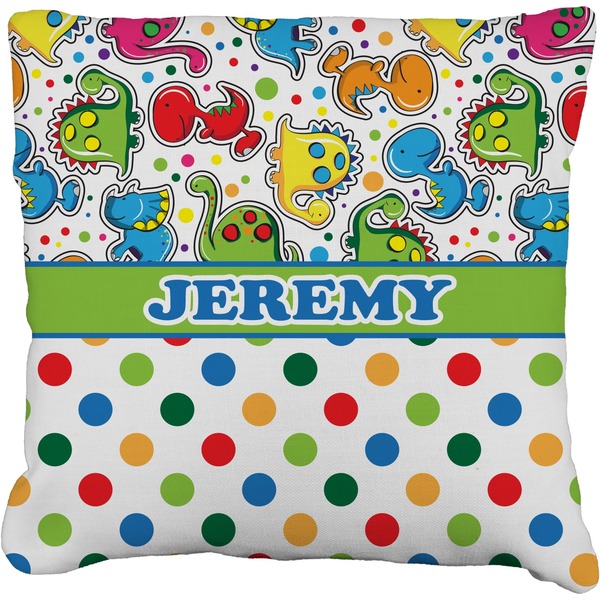 Custom Dinosaur Print & Dots Faux-Linen Throw Pillow 26" (Personalized)