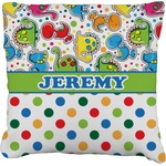 Dinosaur Print & Dots Faux-Linen Throw Pillow (Personalized)