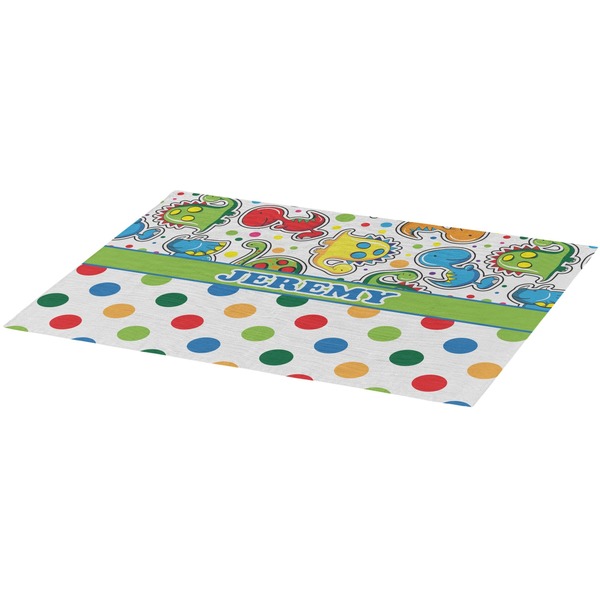 Dinosaur Print & Dots Burlap Placemat (Angle View)