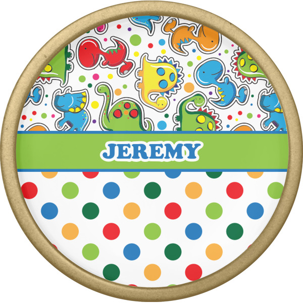 Dinosaur Print & Dots Cabinet Knob - Gold - Front