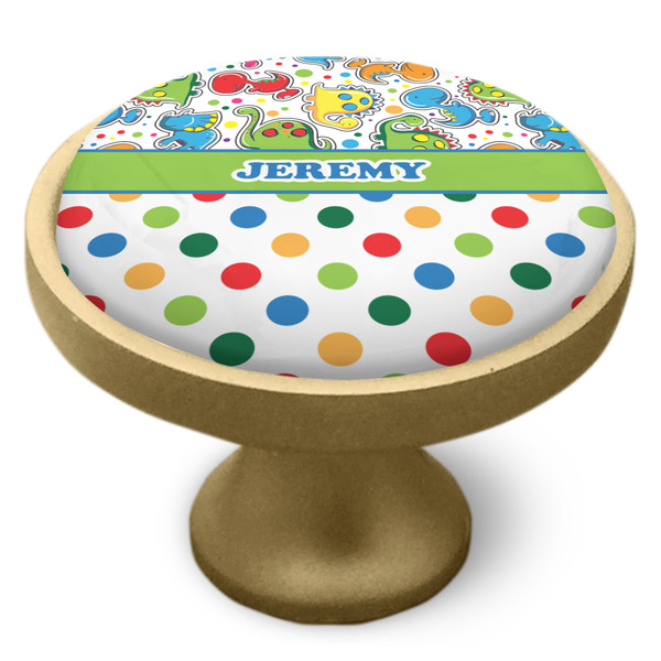 Dinosaur Print & Dots Cabinet Knob - Gold - Side