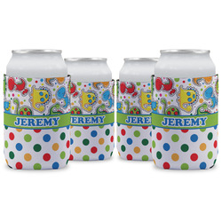Dinosaur Print & Dots Can Cooler (12 oz) - Set of 4 w/ Name or Text