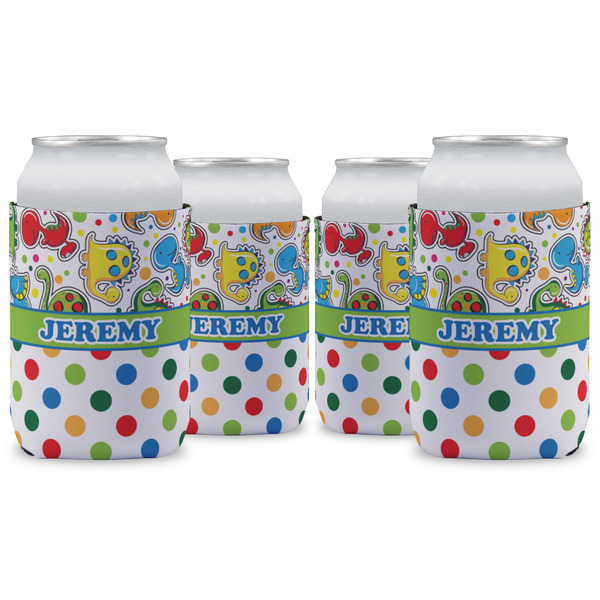 Custom Dinosaur Print & Dots Can Cooler (12 oz) - Set of 4 w/ Name or Text