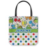 Dinosaur Print & Dots Canvas Tote Bag - Medium - 16"x16" (Personalized)
