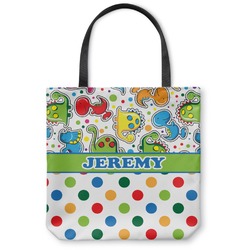 Dinosaur Print & Dots Canvas Tote Bag - Large - 18"x18" (Personalized)