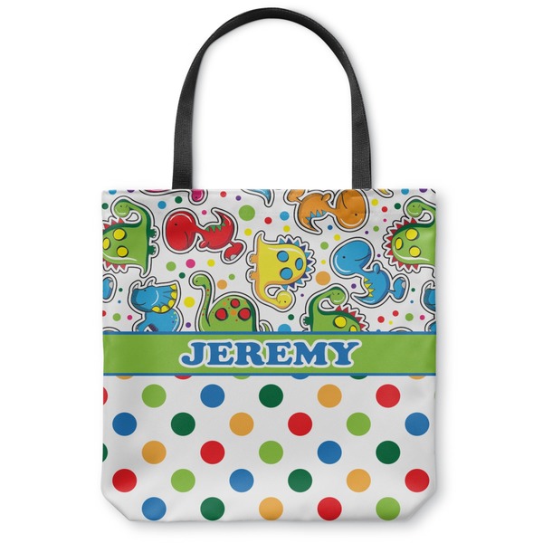Custom Dinosaur Print & Dots Canvas Tote Bag - Medium - 16"x16" (Personalized)
