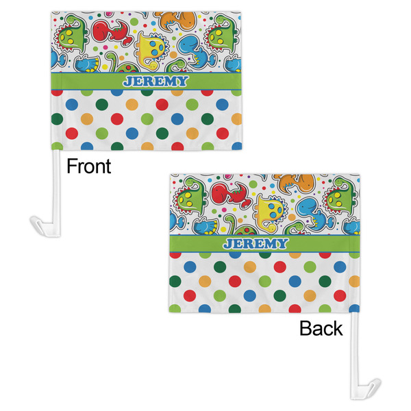 Dinosaur Print & Dots Car Flag - 11" x 8" - Front & Back View