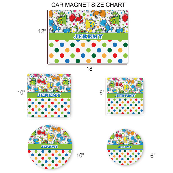 Dinosaur Print & Dots Car Magnets - SIZE CHART