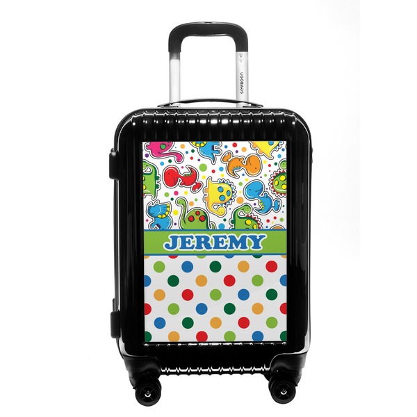 Custom Dinosaur Print & Dots Carry On Hard Shell Suitcase (Personalized)