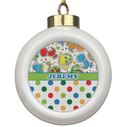 Dinosaur Print & Dots Ceramic Ball Ornament (Personalized)