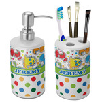 Dinosaur Print & Dots Ceramic Bathroom Accessories Set (Personalized)