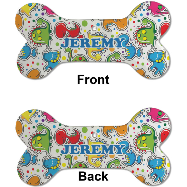 Dinosaur Print & Dots Ceramic Flat Ornament - Bone Front & Back (APPROVAL)