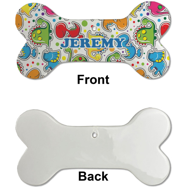 Dinosaur Print & Dots Ceramic Flat Ornament - Bone Front & Back Single Print (APPROVAL)