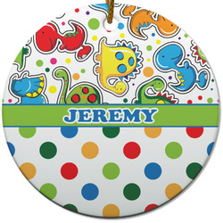 Dinosaur Print & Dots Round Ceramic Ornament w/ Name or Text