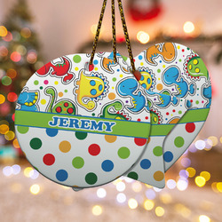 Dinosaur Print & Dots Ceramic Ornament w/ Name or Text