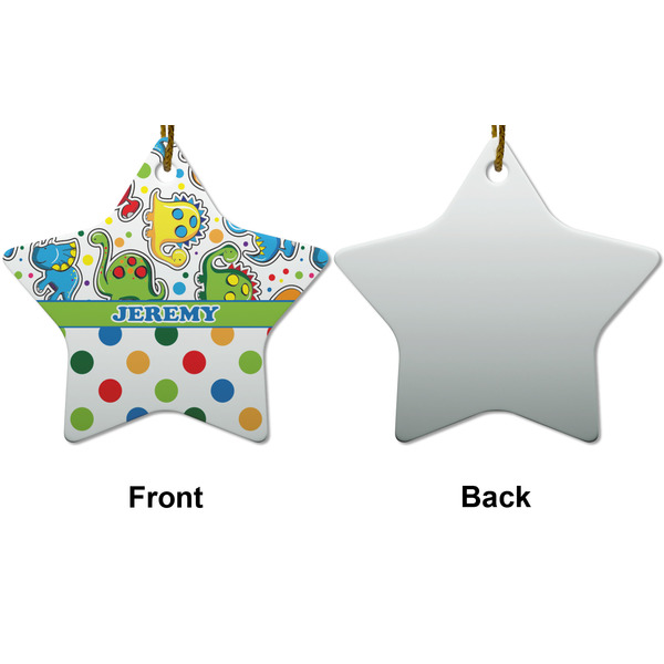Dinosaur Print & Dots Ceramic Flat Ornament - Star Front & Back (APPROVAL)