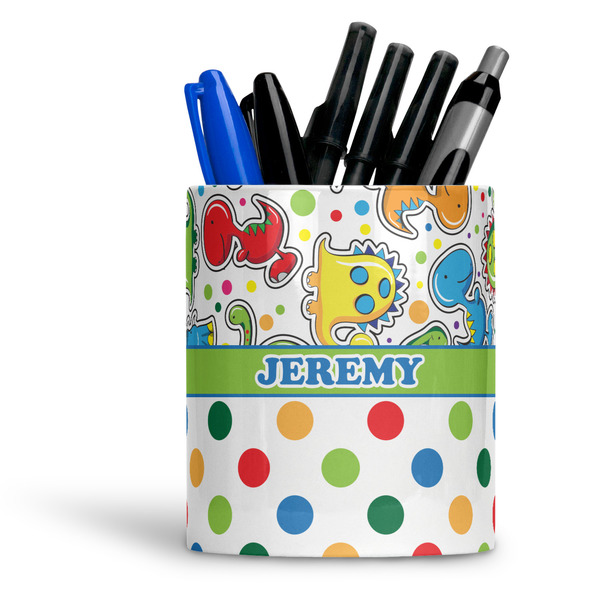 Custom Dinosaur Print & Dots Ceramic Pen Holder