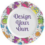 Dinosaur Print & Dots Ceramic Dinner Plates (Set of 4) (Personalized)