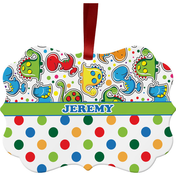 Dinosaur Print & Dots Christmas Ornament (Front View)