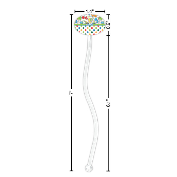Dinosaur Print & Dots Clear Plastic 7" Stir Stick - Oval - Dimensions