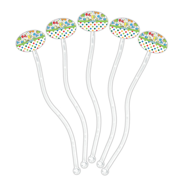 Dinosaur Print & Dots Clear Plastic 7" Stir Stick - Oval - Fan