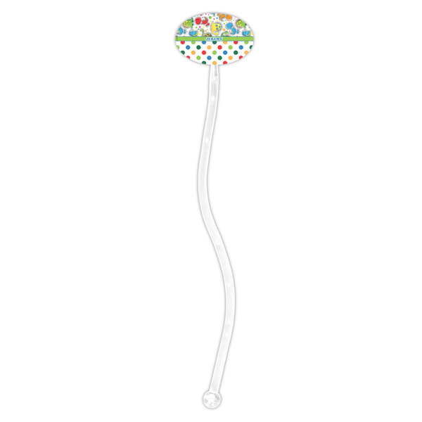 Dinosaur Print & Dots Clear Plastic 7" Stir Stick - Oval - Single Stick