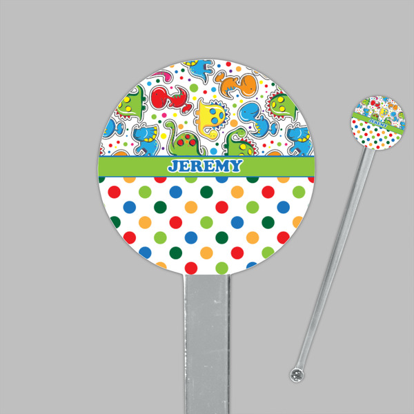 Dinosaur Print & Dots Clear Plastic 7" Stir Stick - Round - Closeup