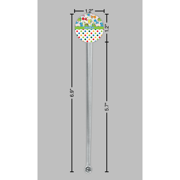 Dinosaur Print & Dots Clear Plastic 7" Stir Stick - Round - Dimensions