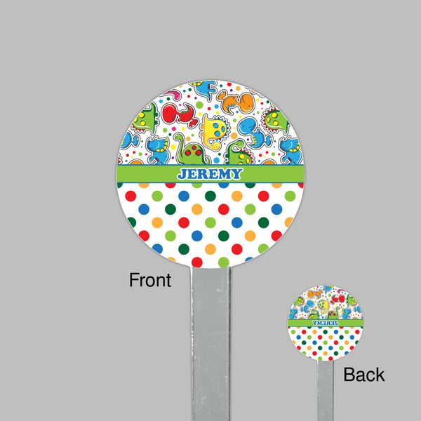 Dinosaur Print & Dots Clear Plastic 7" Stir Stick - Round - Front & Back
