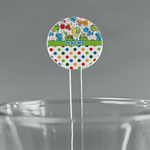 Dinosaur Print & Dots 5.5" Round Plastic Stir Sticks - Clear (Personalized)