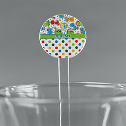 Dinosaur Print & Dots 5.5" Round Plastic Stir Sticks - Clear (Personalized)