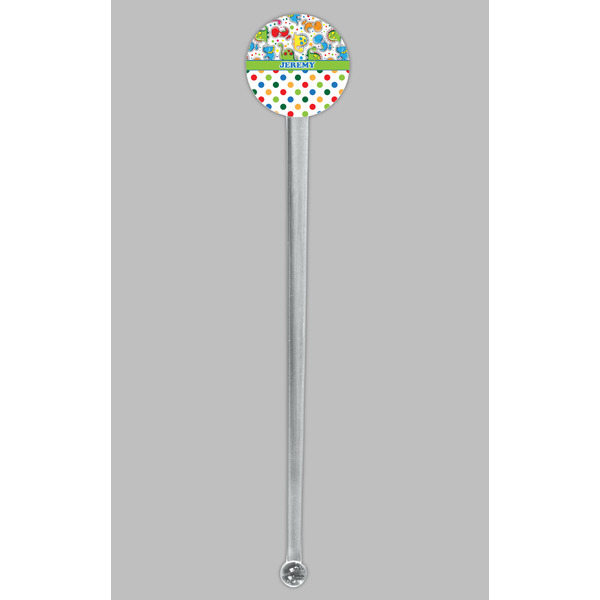 Dinosaur Print & Dots Clear Plastic 7" Stir Stick - Round - Single Stick