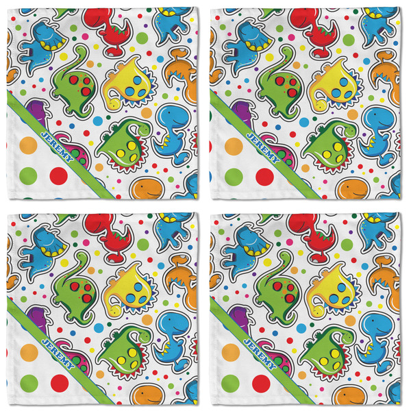 Dinosaur Print & Dots Cloth Napkins - Personalized Lunch (APPROVAL) Set of 4