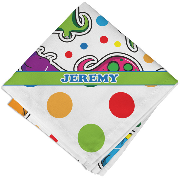 Custom Dinosaur Print & Dots Cloth Cocktail Napkin - Single w/ Name or Text