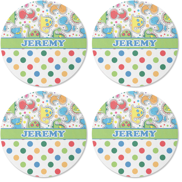 Dinosaur Print & Dots Coaster Round Rubber Back - Apvl