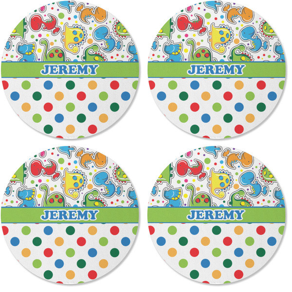 Dinosaur Print & Dots Coaster Round Rubber Back - Apvl