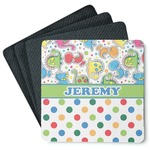 Dinosaur Print & Dots Square Rubber Backed Coasters - Set of 4 (Personalized)