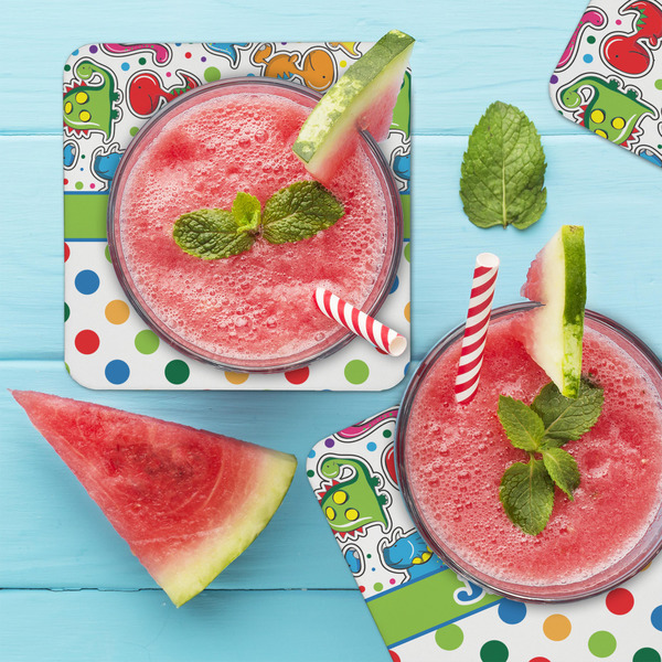 Dinosaur Print & Dots Coaster Set - LIFESTYLE