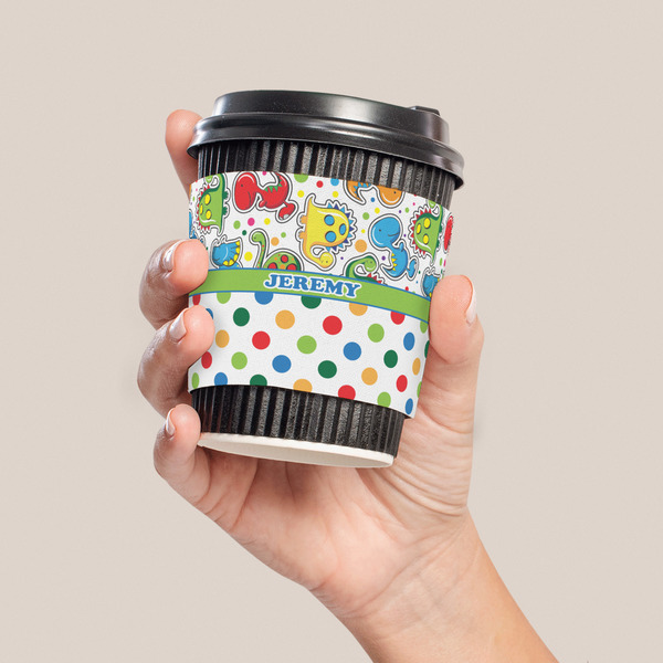 Dinosaur Print & Dots Coffee Cup Sleeve - LIFESTYLE
