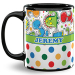 Dinosaur Print & Dots 11 Oz Coffee Mug - Black (Personalized)