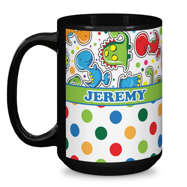 Dinosaur Print & Dots Coffee Mug - 15 oz - Black